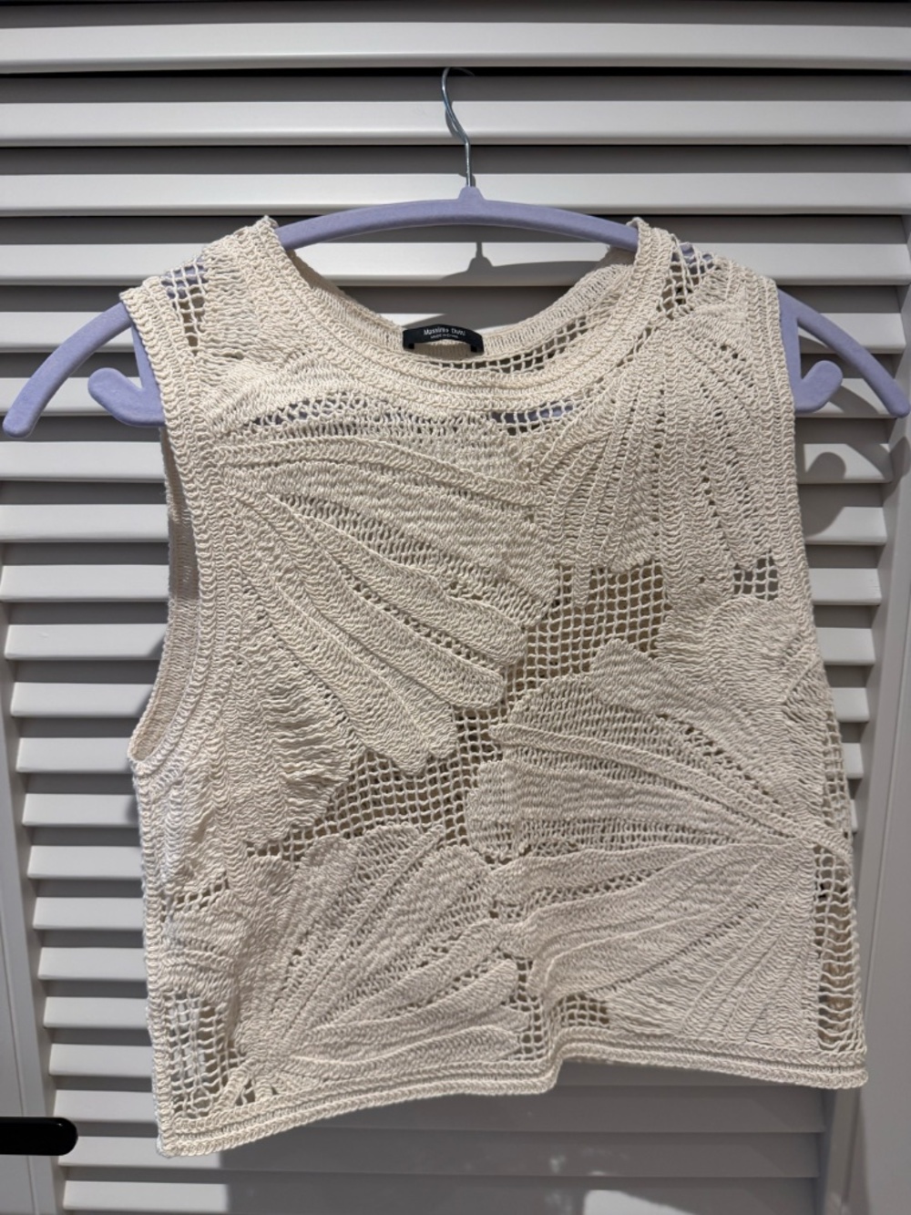 Massimo Dutti Openwork Crochet Top with Floral Detail – Size S